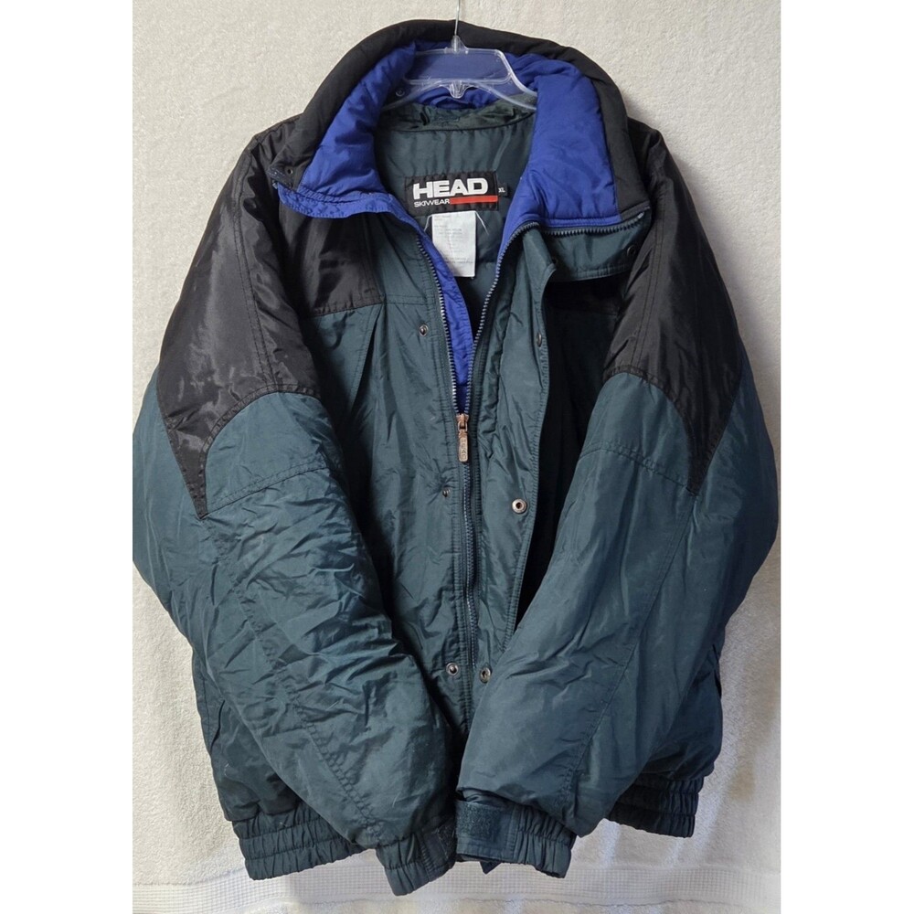 Vtg HEAD Skiwear Down Puffer Jacket Mens XL Teal Black Colorblock 80s 90s Ski